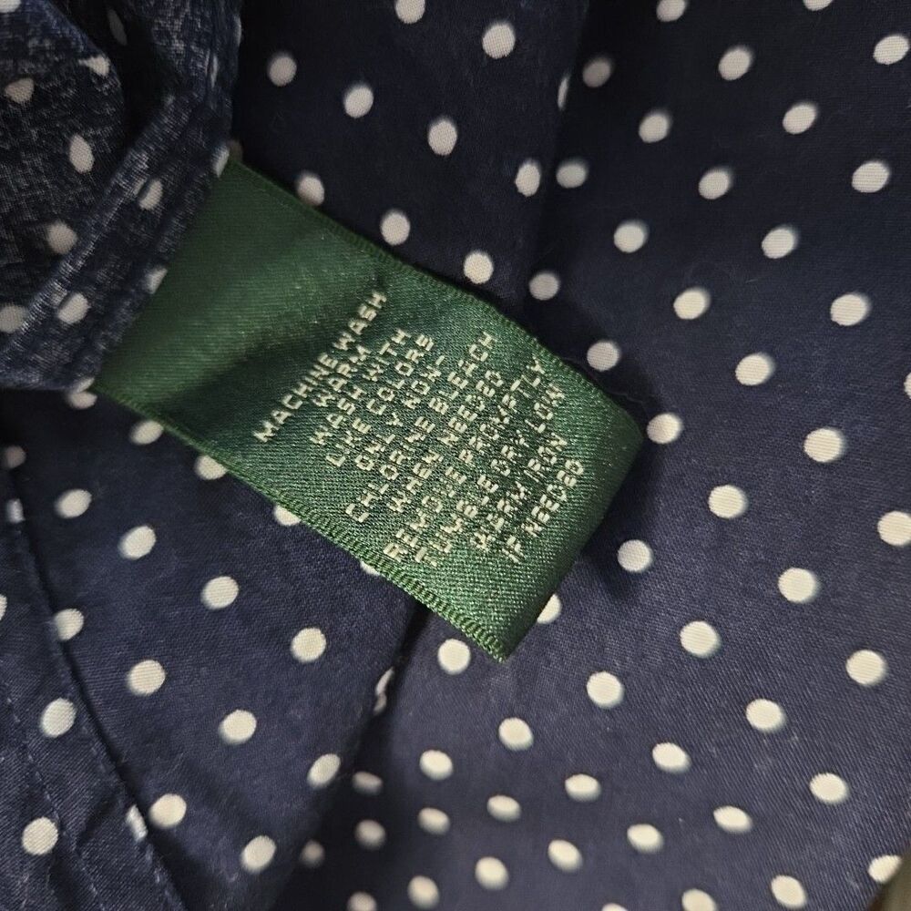 Lauren Ralph Lauren Navy Polka Dot Button 3/4 Sleeve Shirt No Iron 3X Plus Size - Picture 8 of 8
